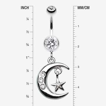 Detail View 1 of Glistening Moon and Star Belly Button Ring-Clear Gem